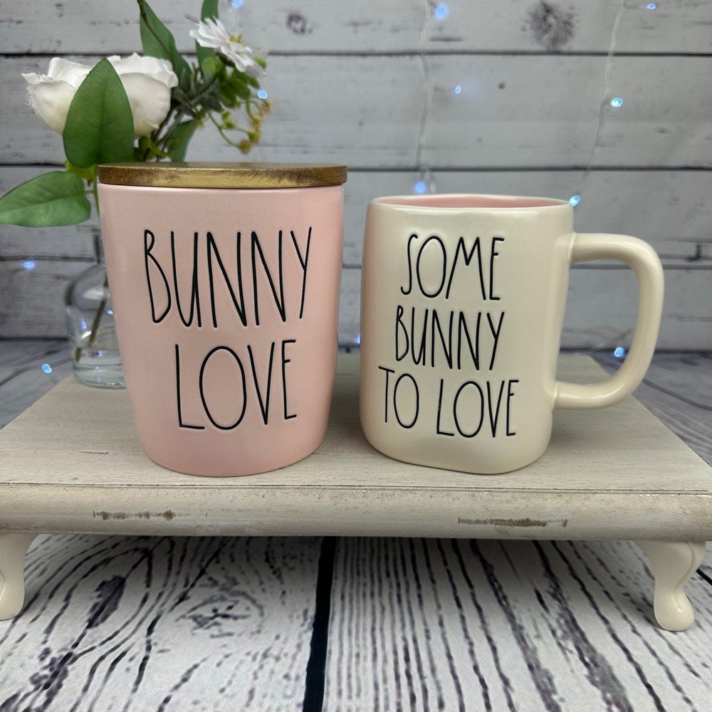 Rae Dunn Pink Bunny Love Cellar and Some Bunny To Love Easter Mug Set